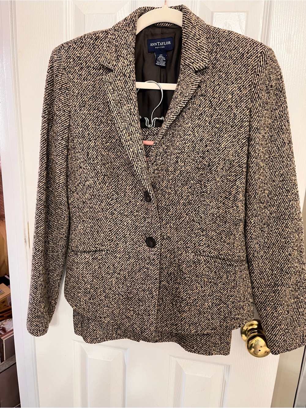 Ann Taylor Brown, black and cream  Tweed Blazer and straight skirt suit